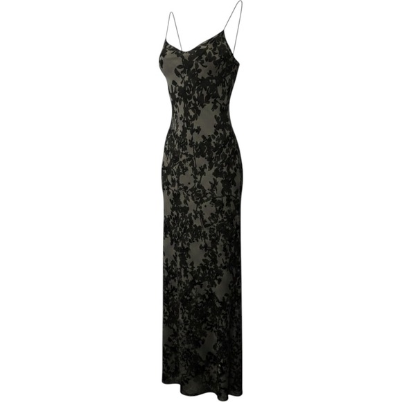 Express Dresses & Skirts - Vintage Y2K Express Silk Blend Burnout Velvet Floral Maxi Dress Pewter Black 7/8